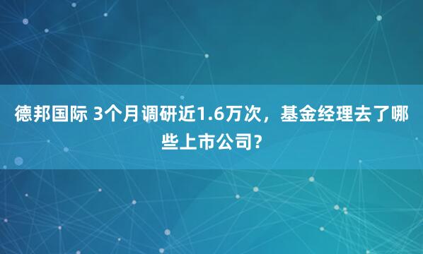 德邦国际 3个月调研近1.6万次，基金经理去了哪些上市公司？